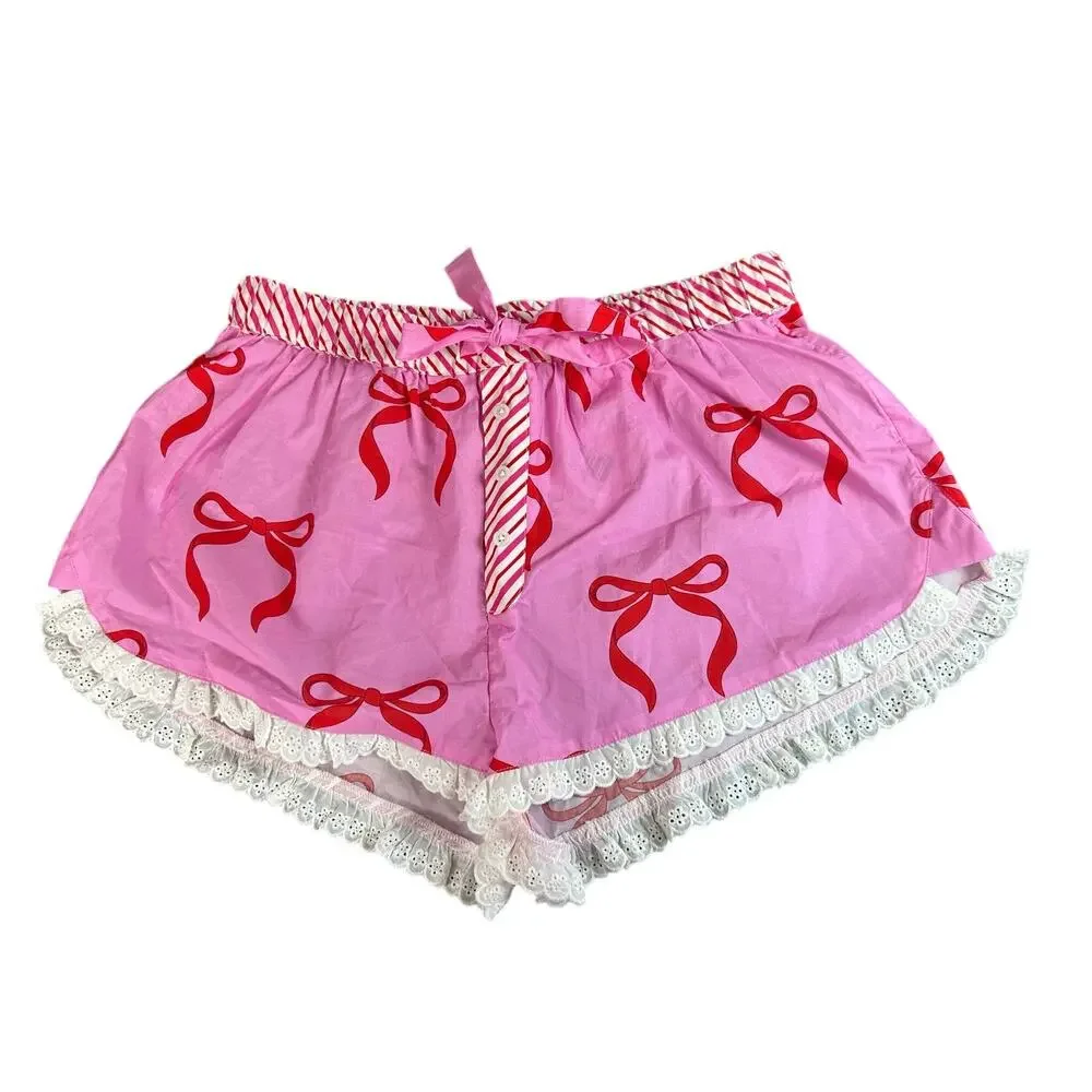 NWT- Boxer Short- Twee- hot Pink- white lace trim- Sz Small- Shiraleah - Cotton - Picture 4 of 5